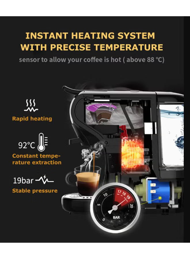3-in-1 Espresso Coffee Machine – 1450W, 600ml Tank, Auto Shut-Off