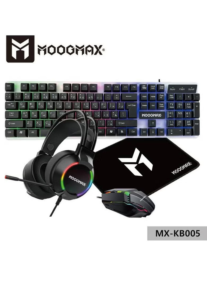 **4-in-1 Gaming Kit – RGB Keyboard, DPI Mouse, Headset & Mouse Pad**