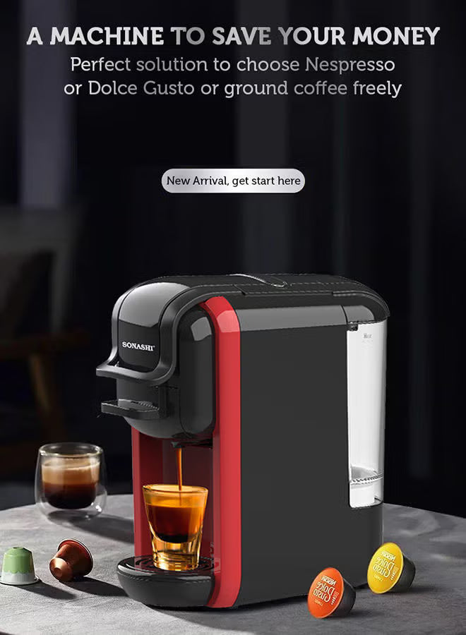 3-in-1 Espresso Coffee Machine – 1450W, 600ml Tank, Auto Shut-Off