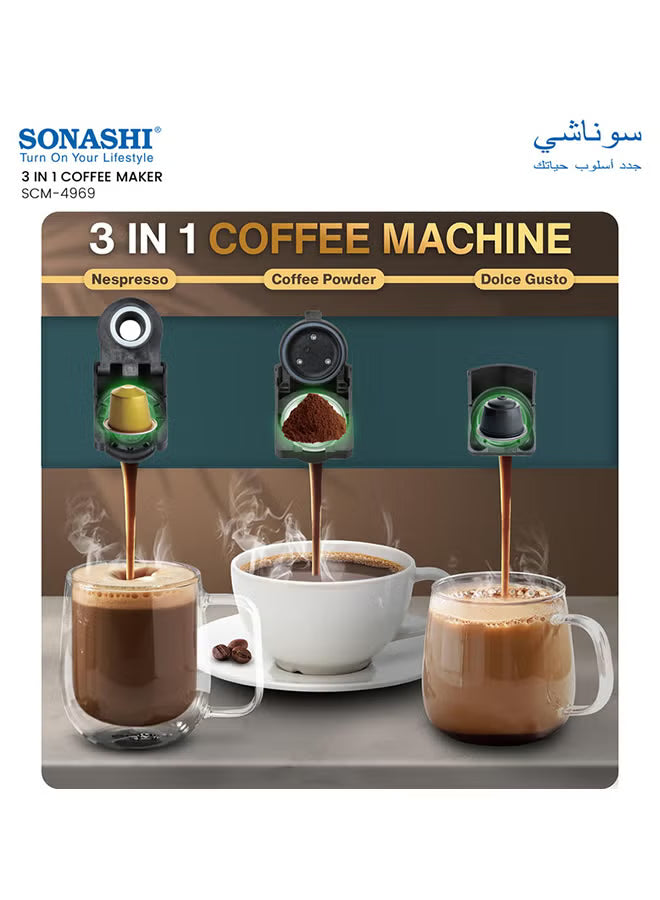 3-in-1 Espresso Coffee Machine – 1450W, 600ml Tank, Auto Shut-Off