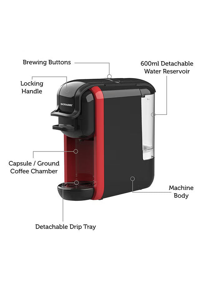 3-in-1 Espresso Coffee Machine – 1450W, 600ml Tank, Auto Shut-Off