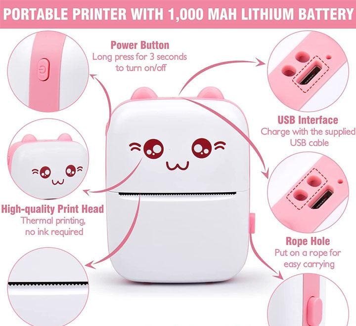 Portable Mini Pocket Printer Bluetooth Thermal – Wireless Photo, Notes, Labels & Sticker Printer for Kids, Students & Office Use