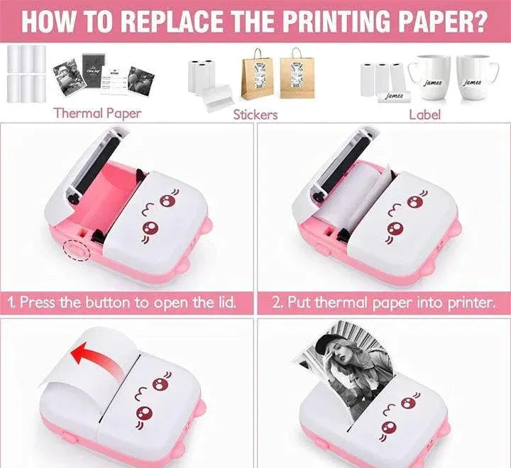 Portable Mini Pocket Printer Bluetooth Thermal – Wireless Photo, Notes, Labels & Sticker Printer for Kids, Students & Office Use